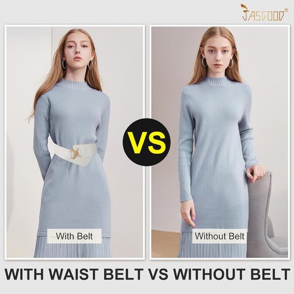 Women\'s Wide Elastic Stretch Waist Belt Adjustable Dress Belt Matte White Gold main image 6